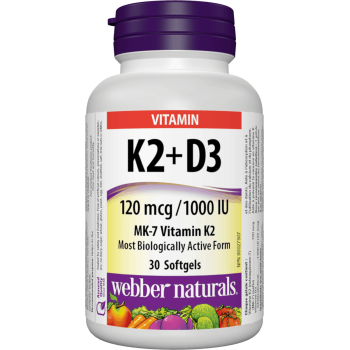 Webber Naturals Vitamin K2 + D3 120 mcg/1000IU 30 softgels